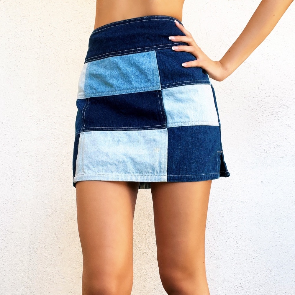 Vintage Denim Patchwork Mini Skirt - image 2
